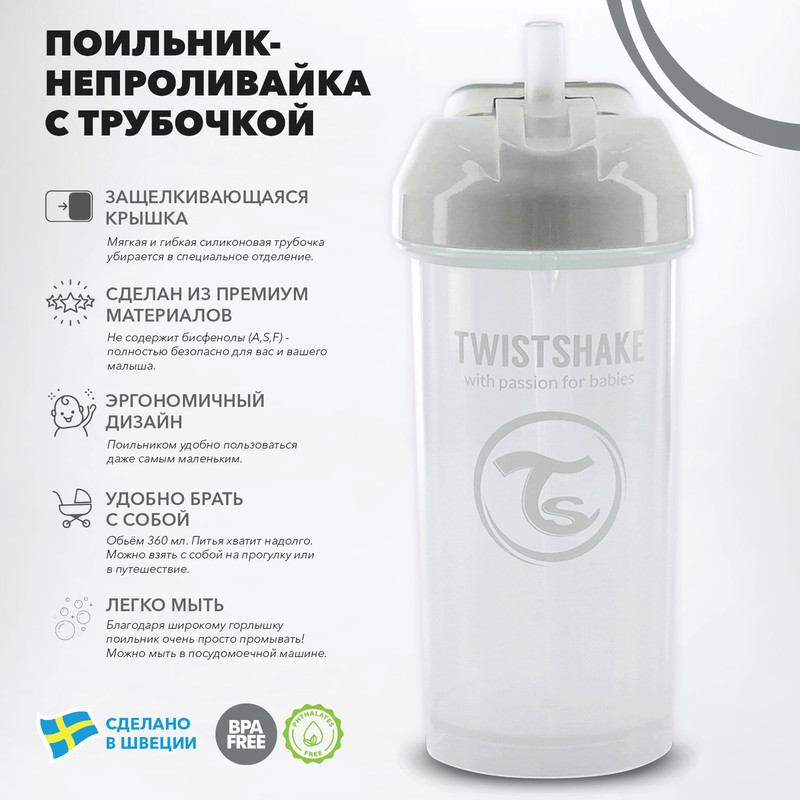 Детский поильник-непроливайка с трубочкой Twistshake Straw Cup, от 6 мес, 360 мл