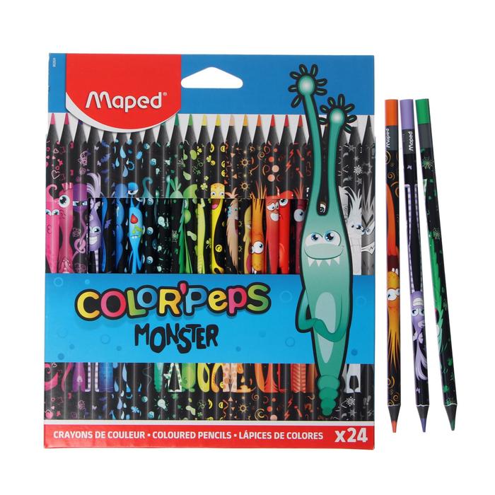 

Цветные карандаши 24 цвета MAPED Color'Peps Black Monster, пластиковые, Разноцветные