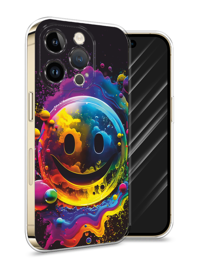 

Чехол Awog на Apple iPhone 14 Pro "Кислотный смайл", Фиолетовый;желтый;синий, 15250-1