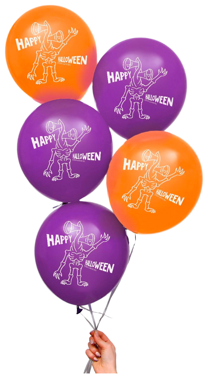 

Шар латексный 12" Happy Halloween, монстрик, 50 шт., Разноцветный