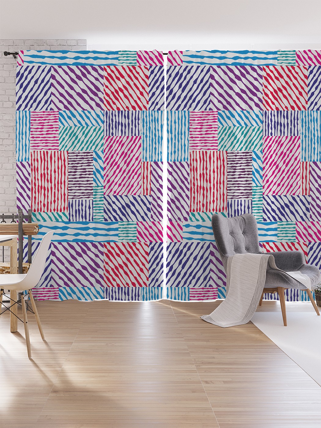 

Шторы под лён JoyArty "Полосатый пэчворк", серия Oxford DeLux, 340х265 см, Полосатый пэчворк