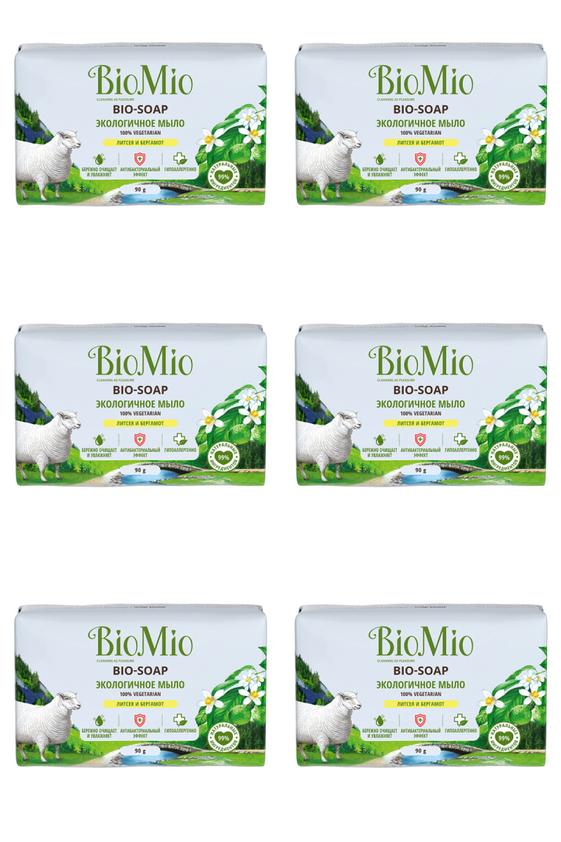 фото Туалетное мыло biomio bio-soap ru-cis(20), литсея и бергамот, 90 г, 6 штук