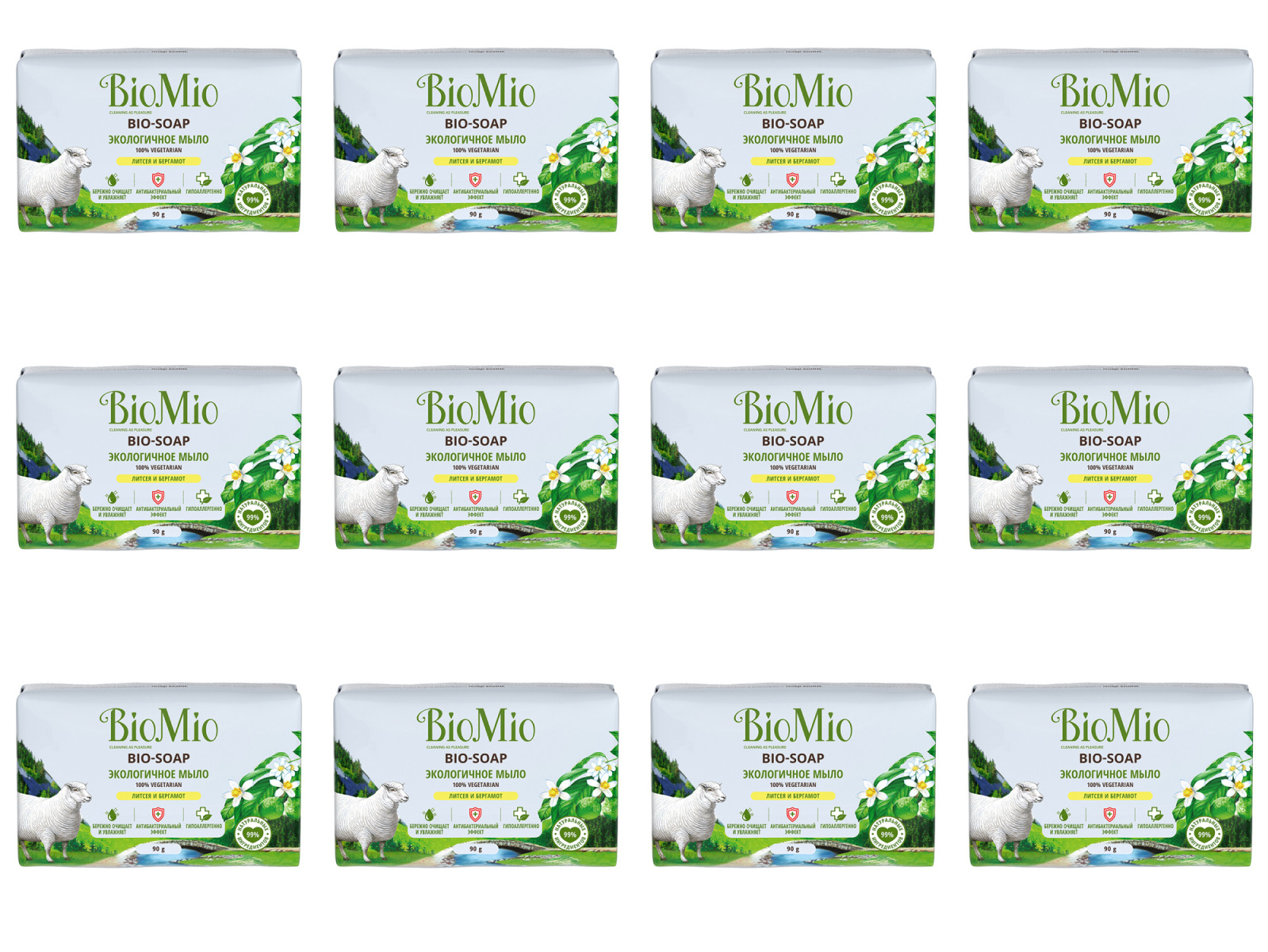 

Туалетное мыло BioMio BIO-SOAP RU-CIS(20), Литсея и бергамот, 90 г, 12 штук