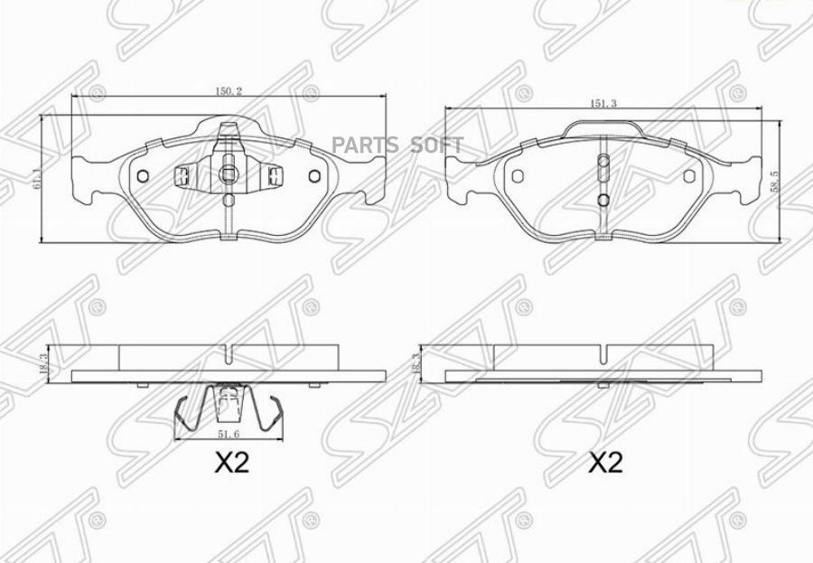 

Колодки тормозные перед MAZDA2 DY 03-07 SAT STD3Y03328ZA
