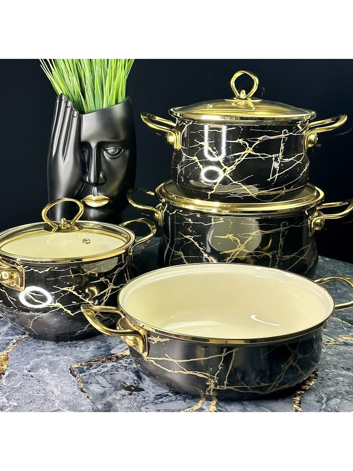 Набор эмалированной посуды для приготовления 7 предметов Lenardi Черный мрамор 776-055