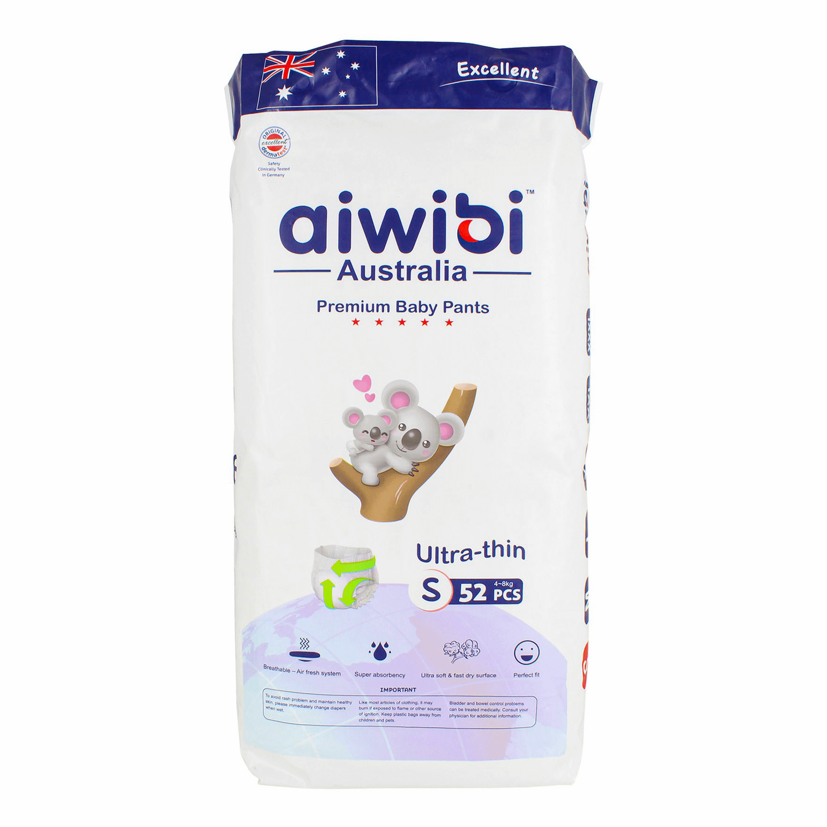 Подгузники-трусики Aiwibi Premium S 4-8 кг 52 шт 1280₽