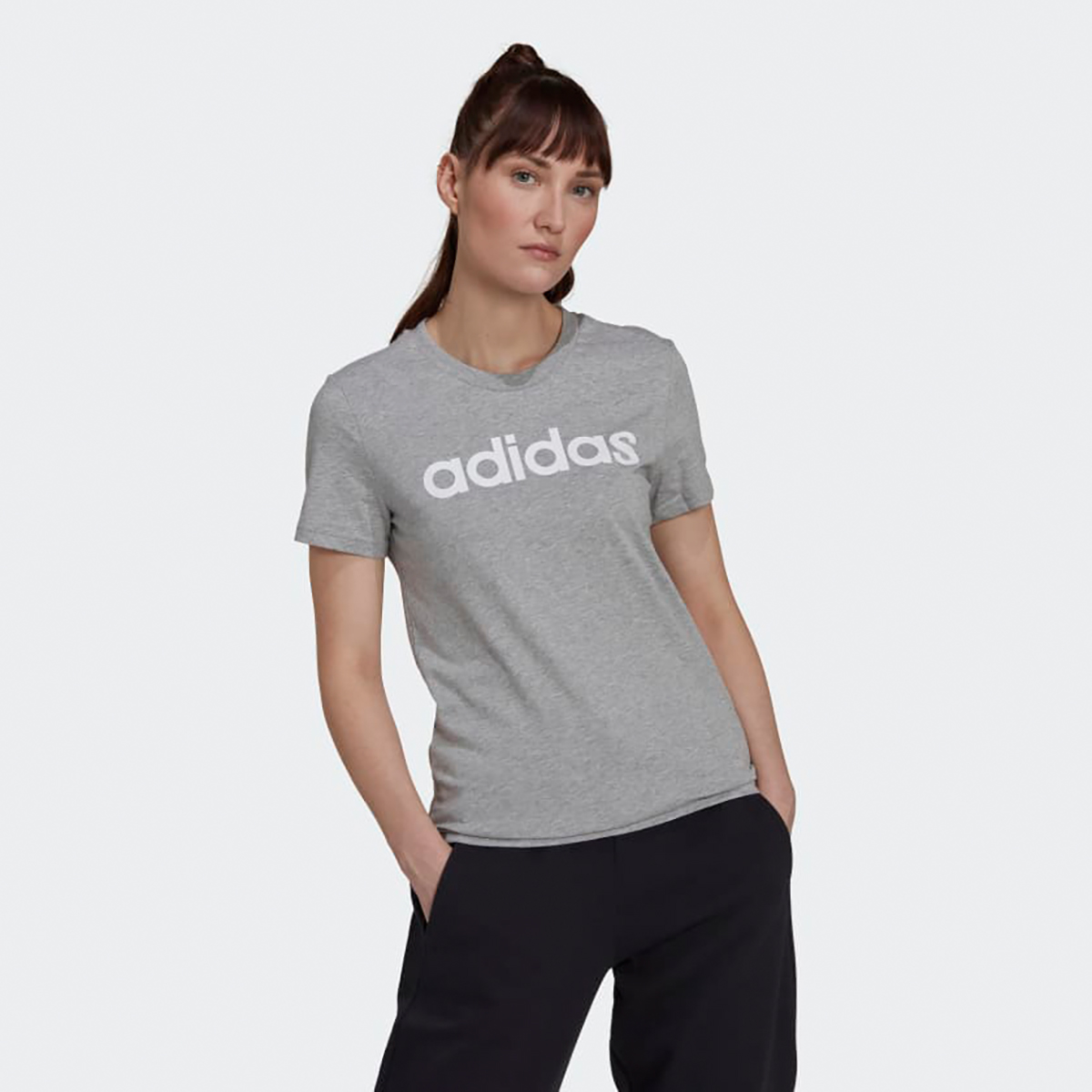 

Футболка женская Adidas Essentials Slim Logo Tee HL2053 серая M, Серый, Essentials Slim Logo Tee