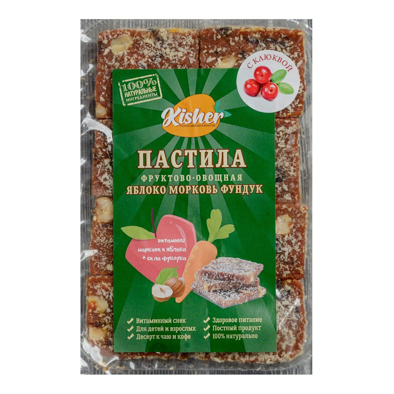 

Пастила Kisher яблоко-морковь-фундук с клюквой
