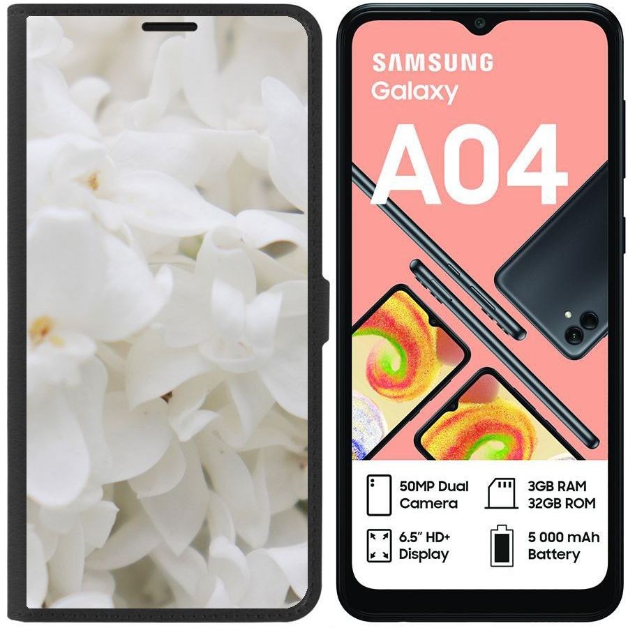 

Чехол-книжка Eco для Samsung Galaxy A04 (A045) Белые лилии (черный)