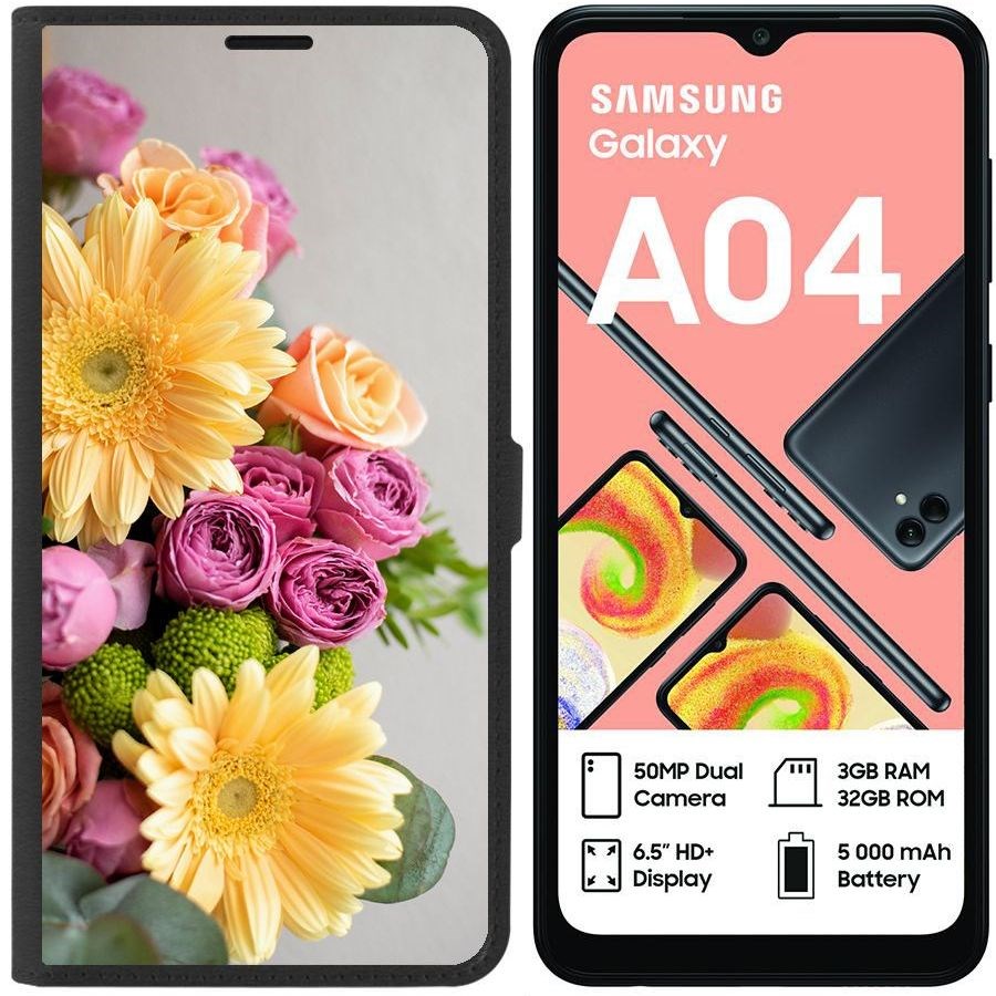 фото Чехол-книжка eco для samsung galaxy a04 (a045) букет (черный) krutoff