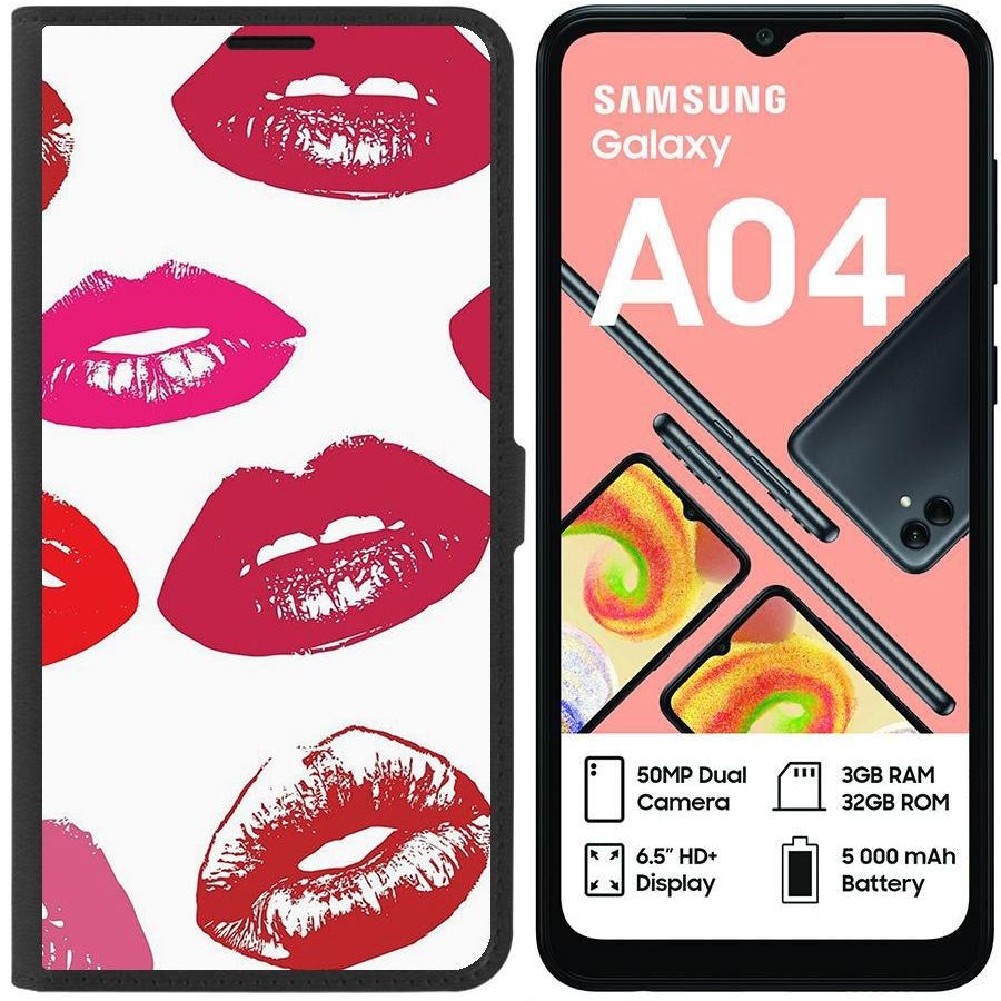 Чехол-книжка Eco для Samsung Galaxy A04 (A045) Губы паттерн 2 (черный)