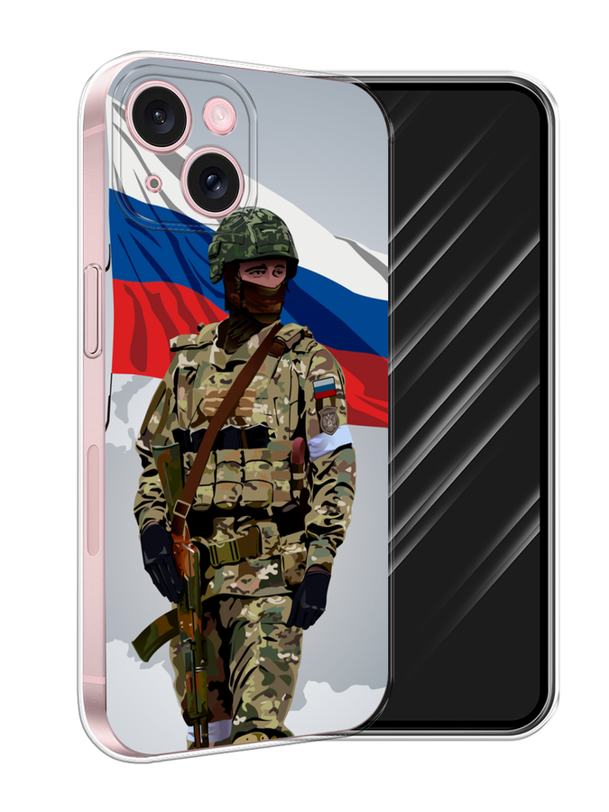 

Чехол Awog на Apple iPhone 15 "Солдат с флагом", Белый;синий;красный;зеленый, 15550-1
