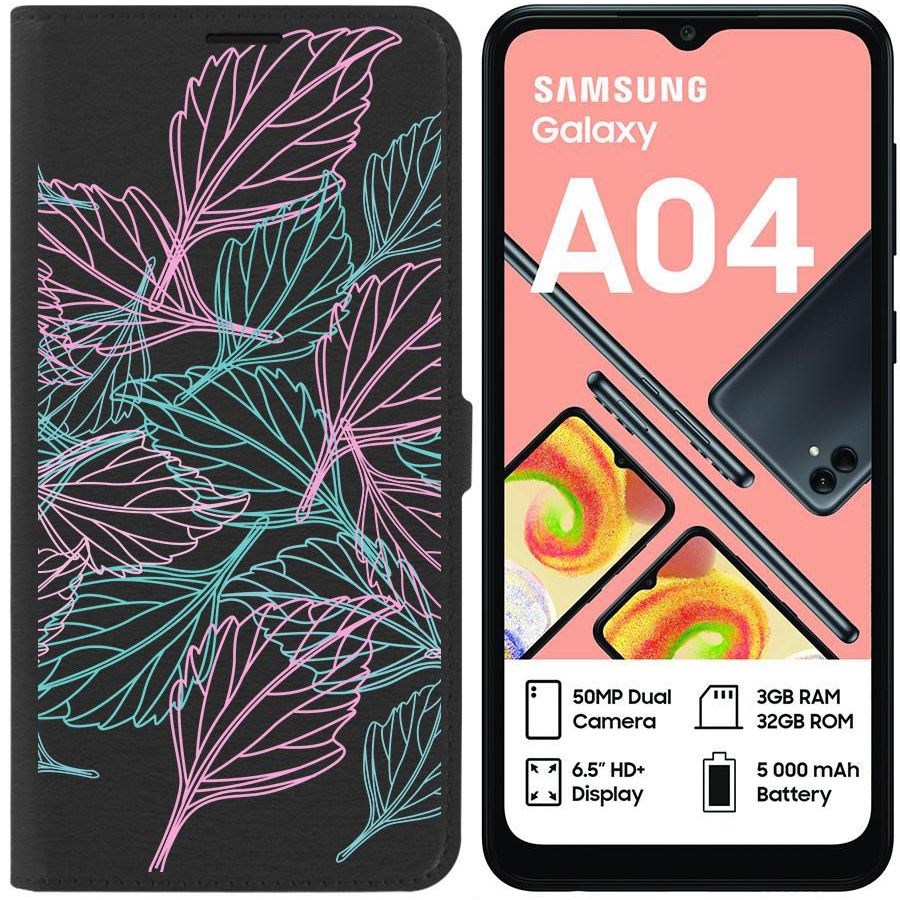 

Чехол-книжка Eco для Samsung Galaxy A04 (A045) Листья паттерн (черный)