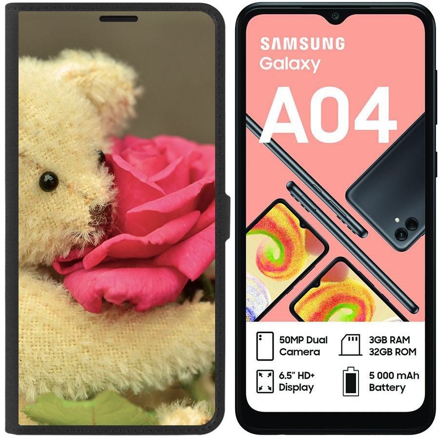 

Чехол-книжка Eco для Samsung Galaxy A04 (A045) Медвежонок с розой (черный)