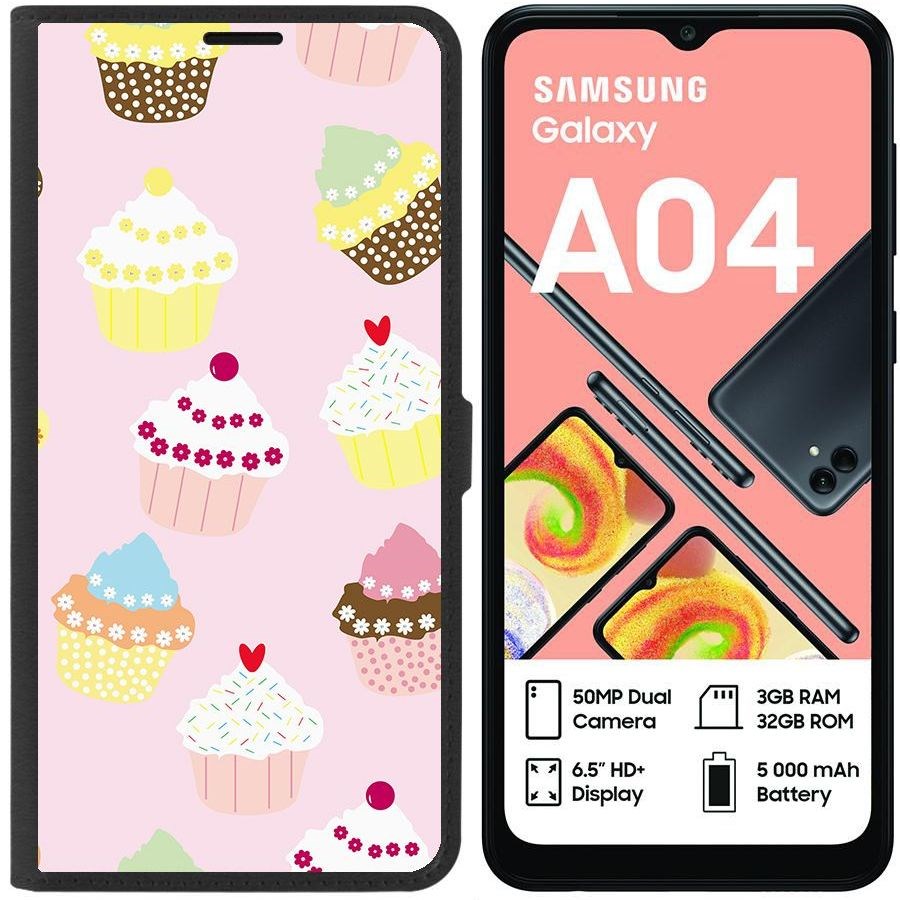 

Чехол-книжка Eco для Samsung Galaxy A04 (A045) Пироженки (черный)