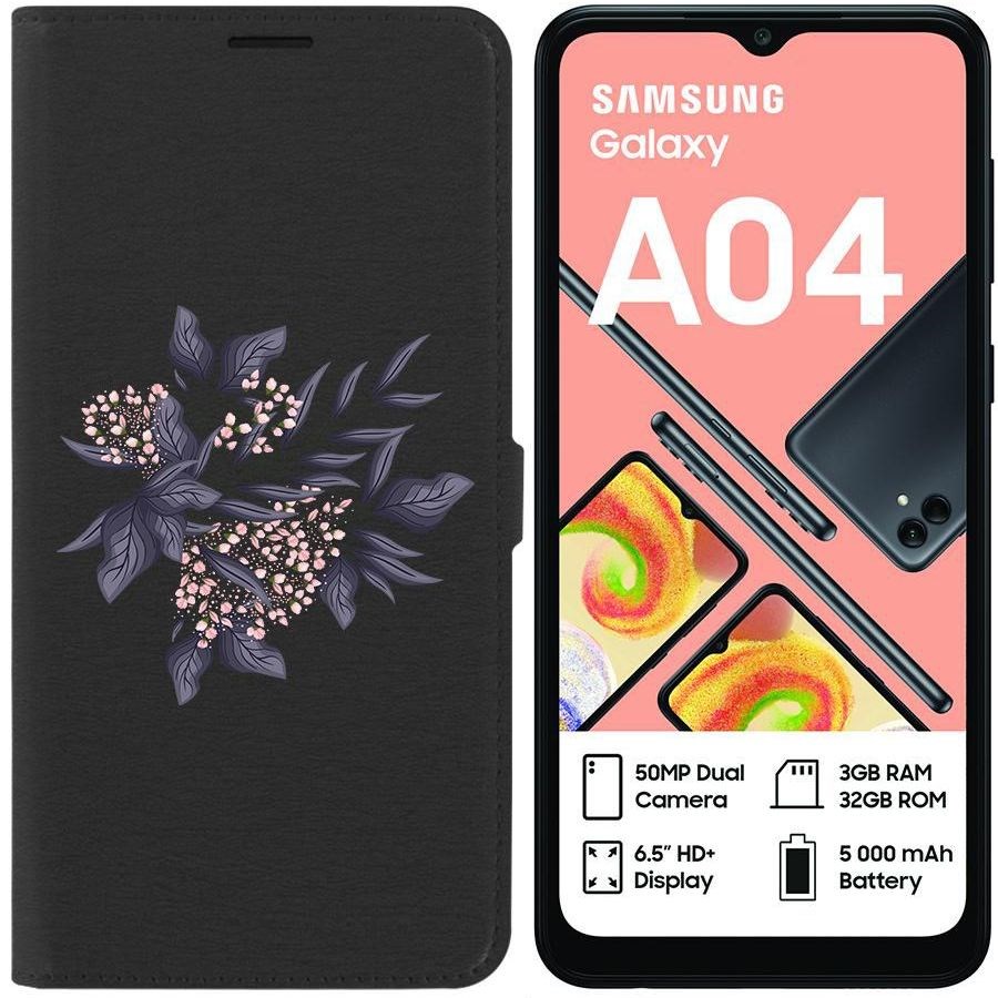 

Чехол-книжка Eco для Samsung Galaxy A04 (A045) Розовые бутоны (черный)