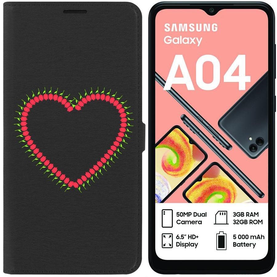 

Чехол-книжка Eco для Samsung Galaxy A04 (A045) Сердце из тюльпанов (черный)