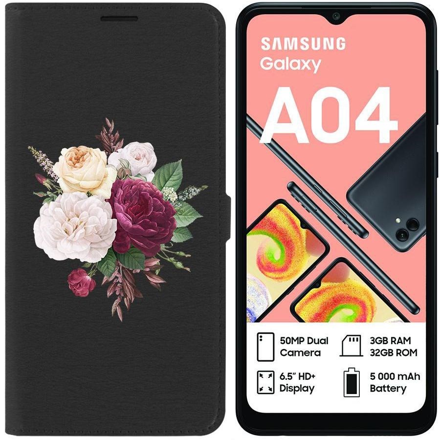 

Чехол-книжка Eco для Samsung Galaxy A04 (A045) Цветочная композиция (черный)