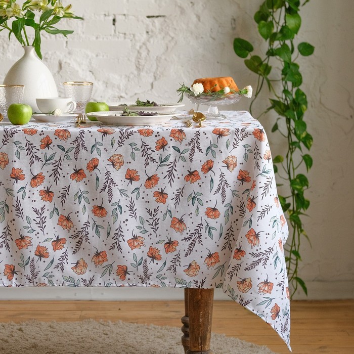 

Скатерть Доляна Oleander 149х220 , 100% хл, рогожка 164 г/м2, Белый, Olives