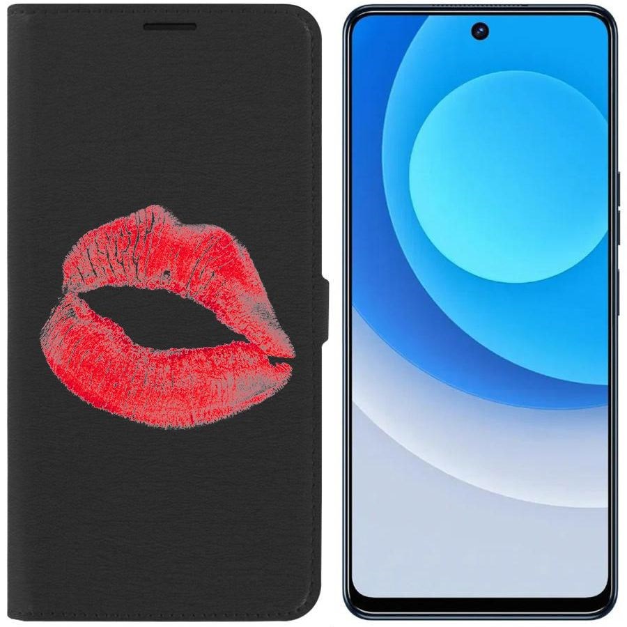 Чехол-книжка Eco для Tecno Camon 19 След помады (черный)