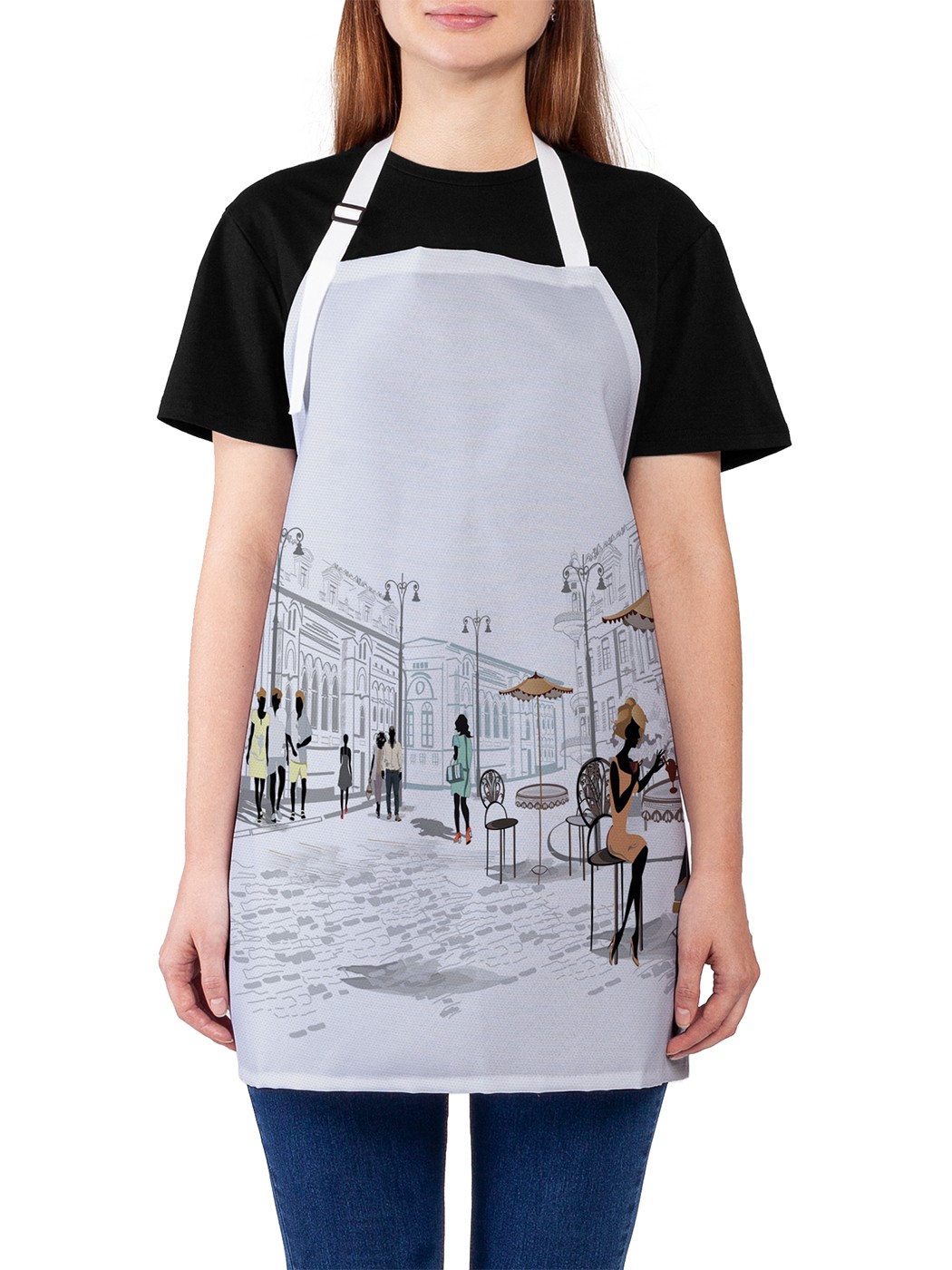 

Фартук женский JoyArty для готовки "Летние столики кафе", универсальный размер, Серый