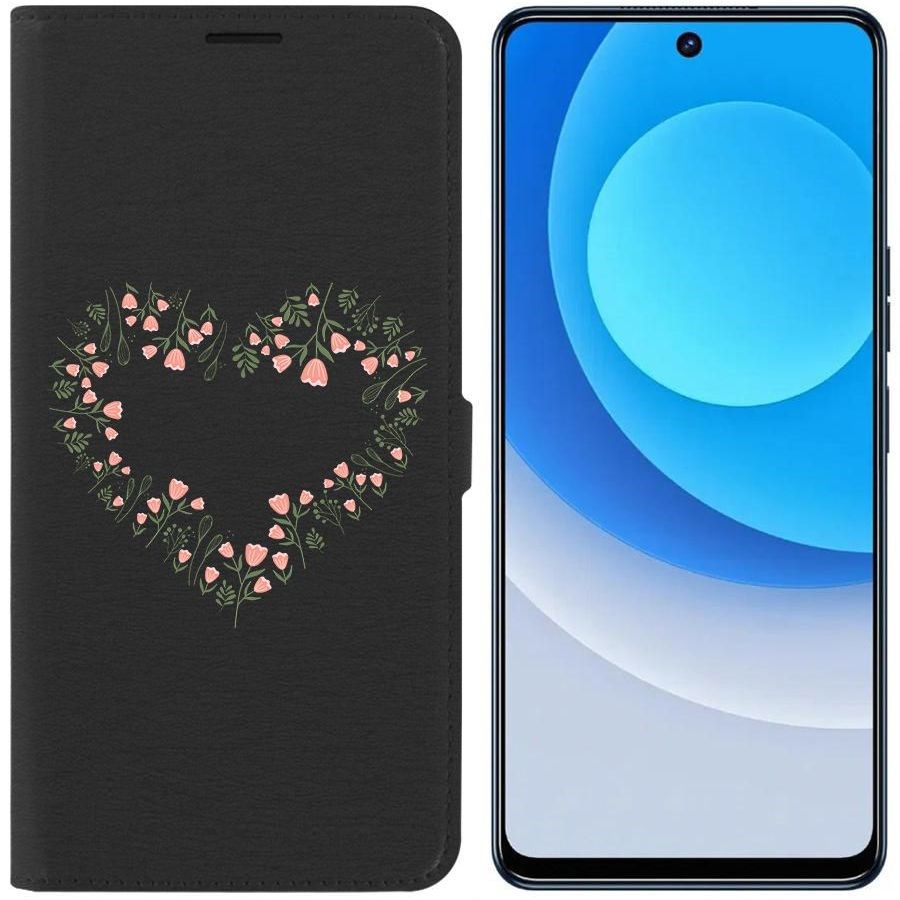 

Чехол-книжка Eco для Tecno Camon 19 Цветочное сердце (черный)