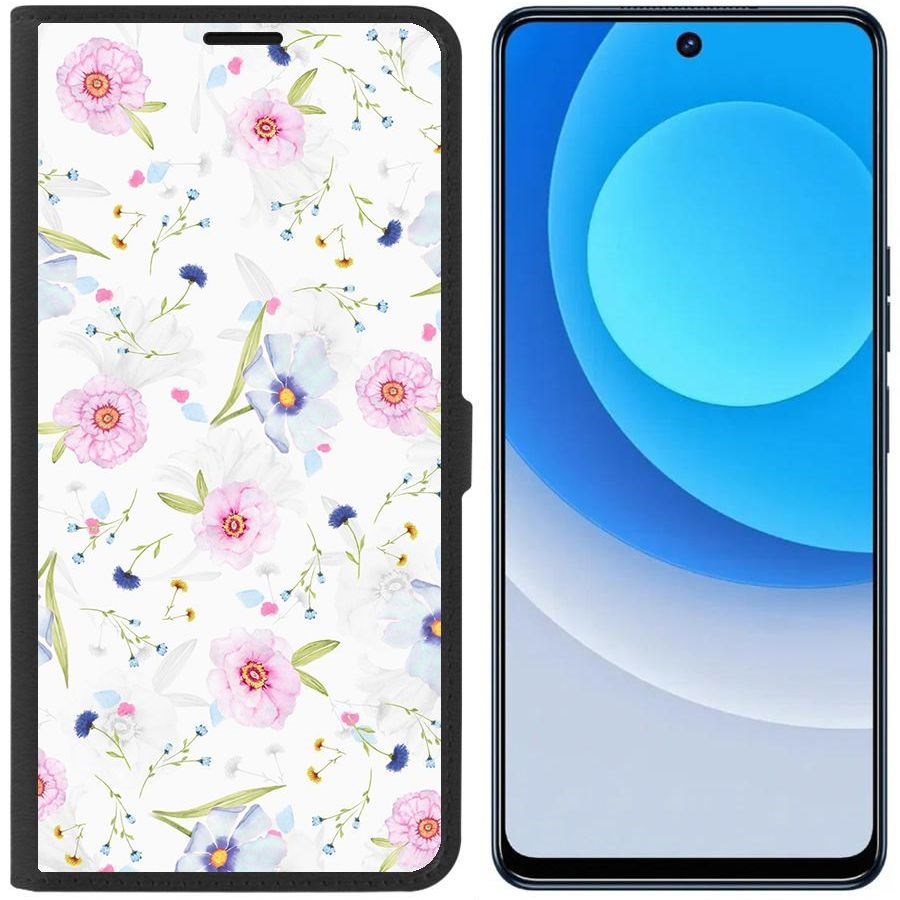 

Чехол-книжка Eco для Tecno Camon 19 Цветочный паттерн 3 (черный)