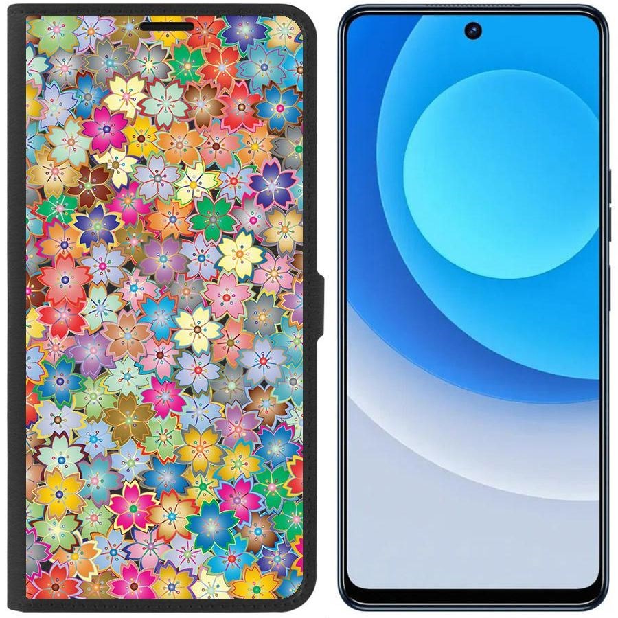 

Чехол-книжка Eco для Tecno Camon 19 Цветочный паттерн 4 (черный)