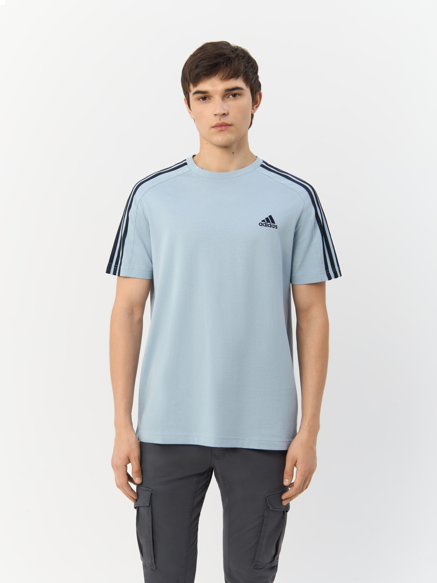 

Футболка мужская Adidas Essentials Single Jersey 3-Stripes IS1332 голубая M, Голубой, Essentials Single Jersey 3-Stripes