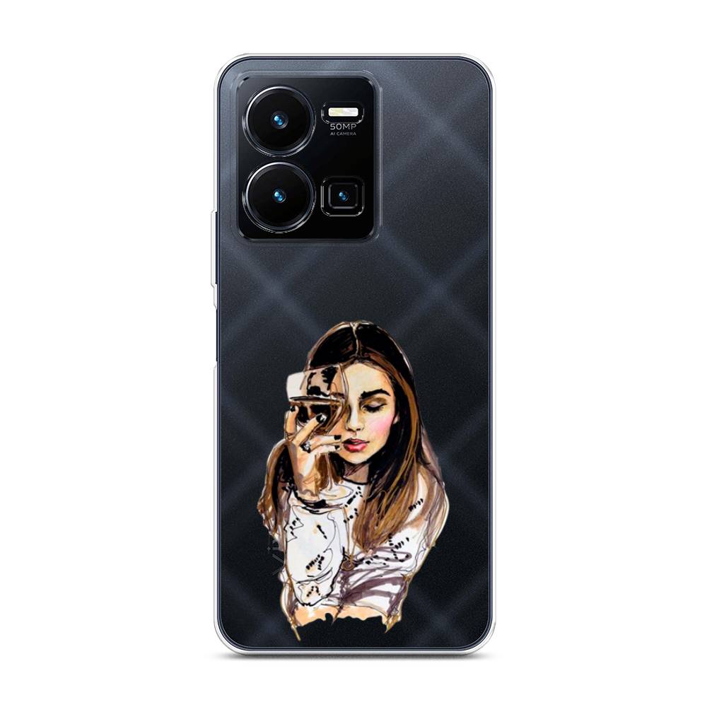 

Чехол Awog на Vivo Y35 4G / Виво Y35 4G "Девушка с бокалом", Коричневый;прозрачный;бежевый