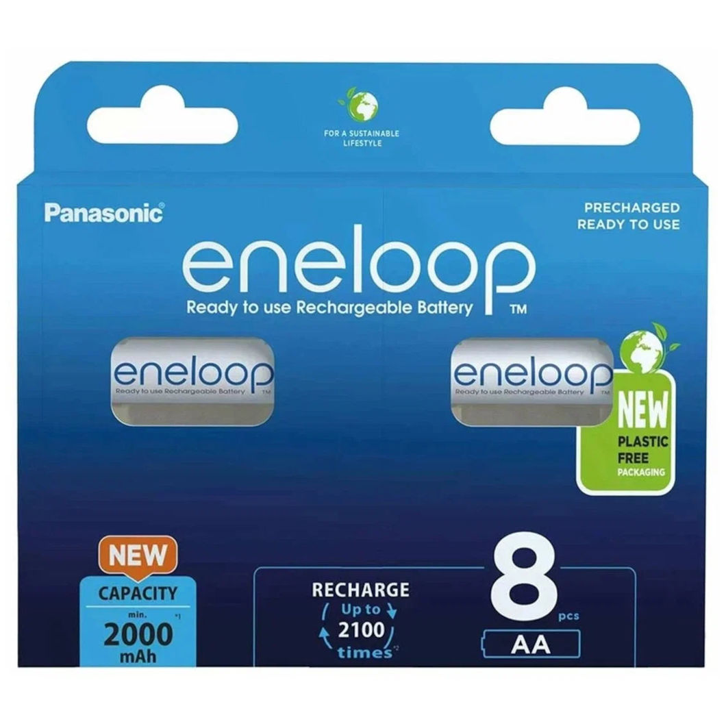 Аккумулятор PANASONIC R6 (AA) eneloop Ni-MH 2000mAh предзаряженный бл/8 (широкий)