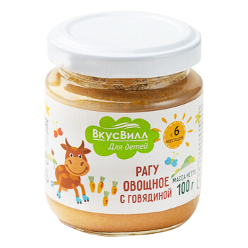 

Пюре ВкусВилл рагу овощное с говядиной 100 г, рагу овощное с говядиной