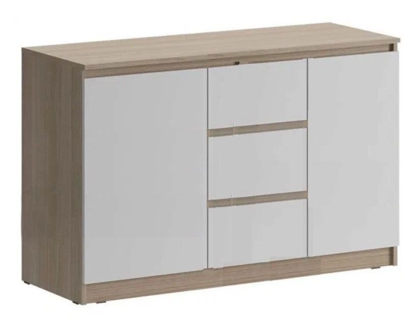 

Комод Челси 2 дверки 3 ящика Дуб сонома, Белый глянец/Комод тумба 120х76,8х45 см Миф, Комод_МФ0000084947_Мебельная компания «МиФ»