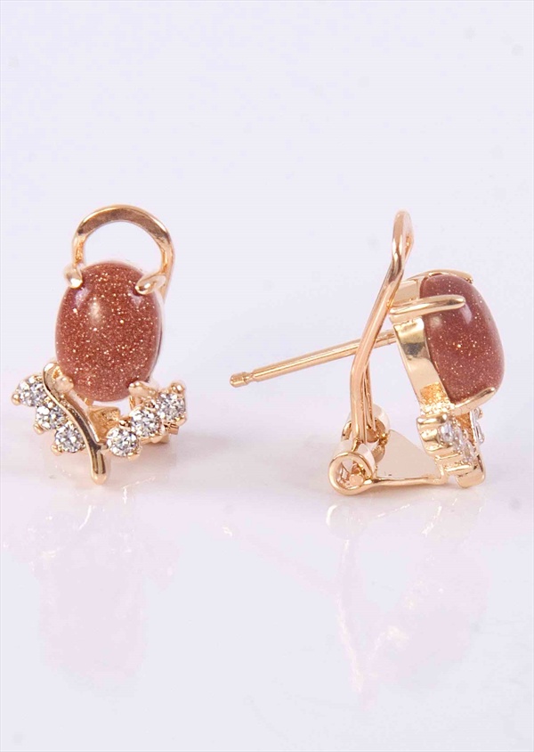

Серьги из бижутерного сплава Lotus Jewelry 40E-43bs, авантюрин/циркон, 40E-43bs