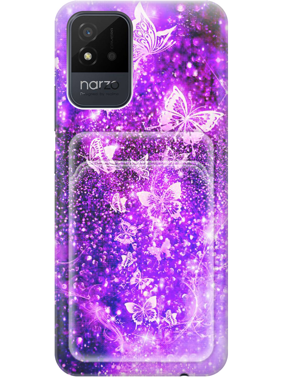

Силиконовый чехол на Realme narzo 50i с рисунком "Фиолетовые бабочки", Фиолетовый;черный, 20012040