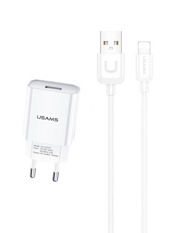 фото Зарядное устройство usams t21 charger kit usb t18 2.1a + кабель lightning 1m t21ocln01