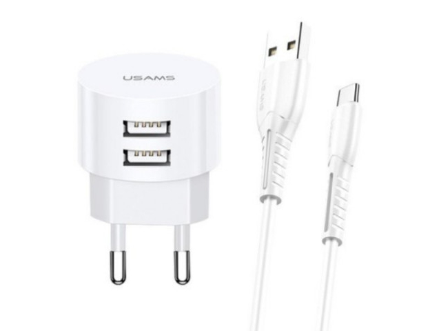 Зарядное устройство Usams Send-Tu Series Set 2xUSB + кабель Type-C U35 White XTXLOGT18TC05