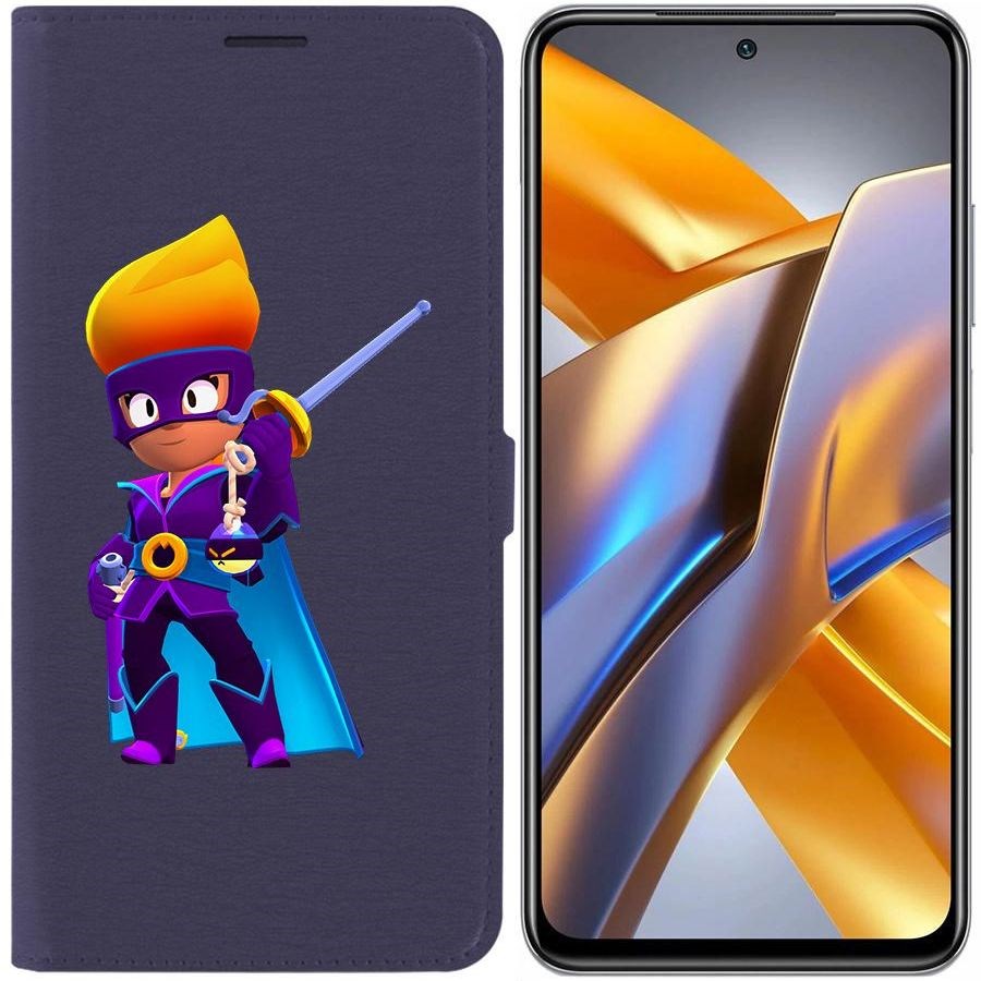 

Чехол-книжка Eco для Poco M5s Brawl Stars-Амбер де Ла Вега (синий)