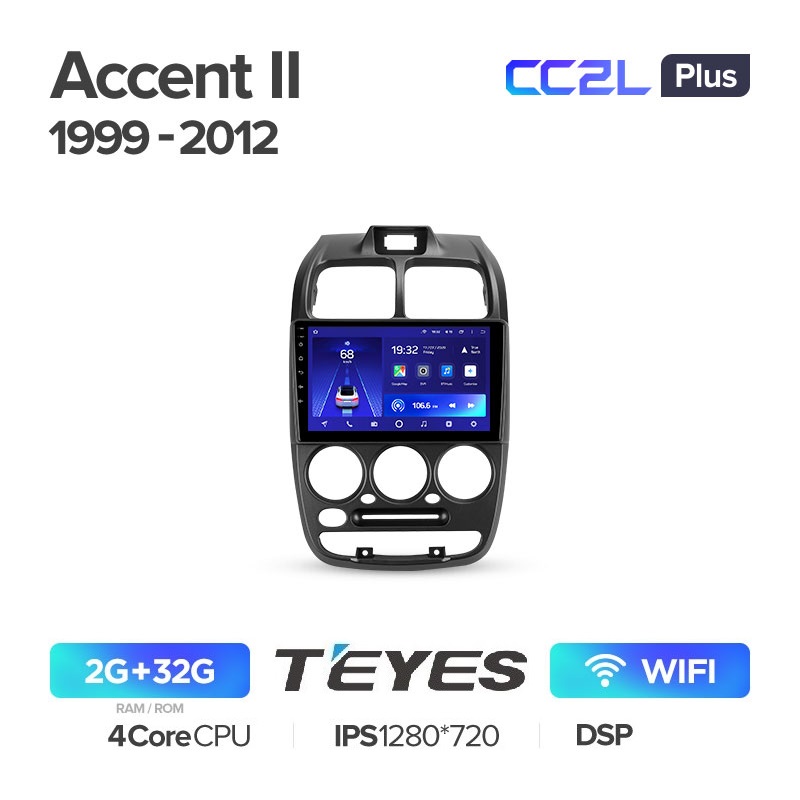 Автомобильная магнитола Teyes CC2L Plus 2/32Гб Hyundai Accent II 2 LC2 1999 - 2012 ANDROID