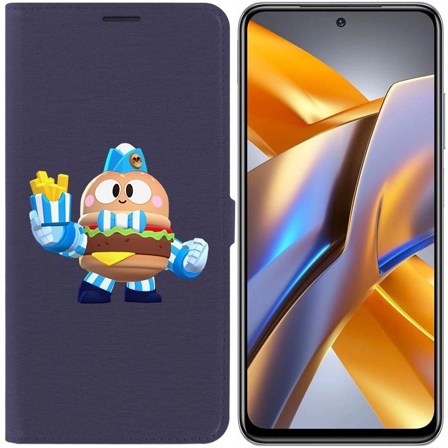 

Чехол-книжка Eco для Poco M5s Brawl Stars-Бургер Лу (синий)