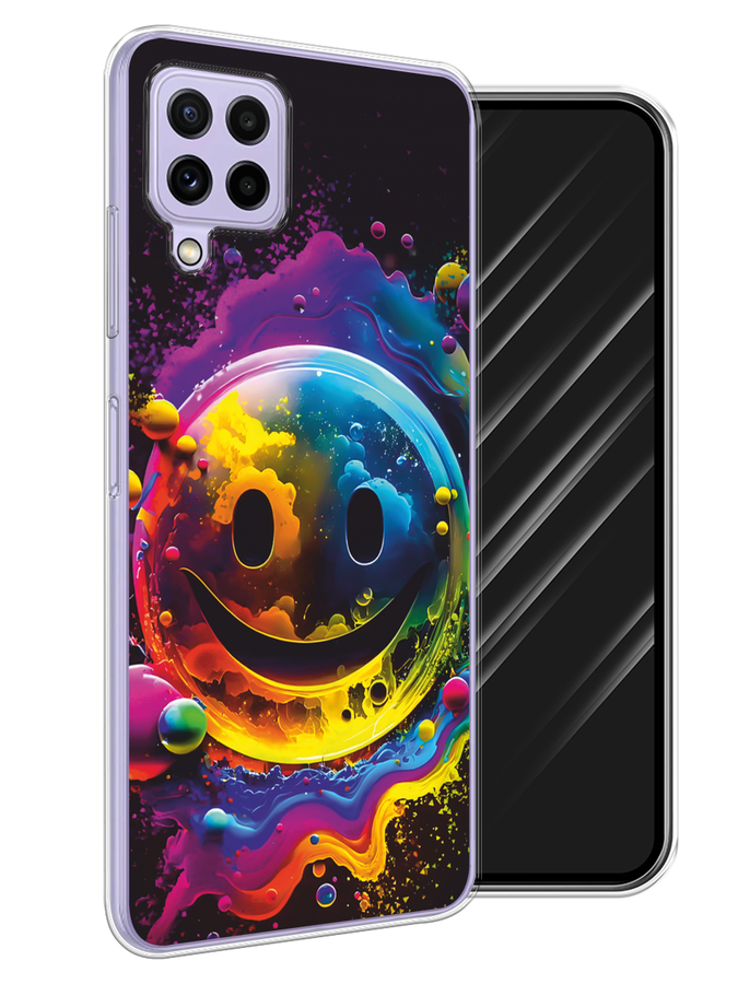 

Чехол Awog на Samsung Galaxy A22/M22/M32 "Кислотный смайл", Фиолетовый;желтый;синий, 2103150-1