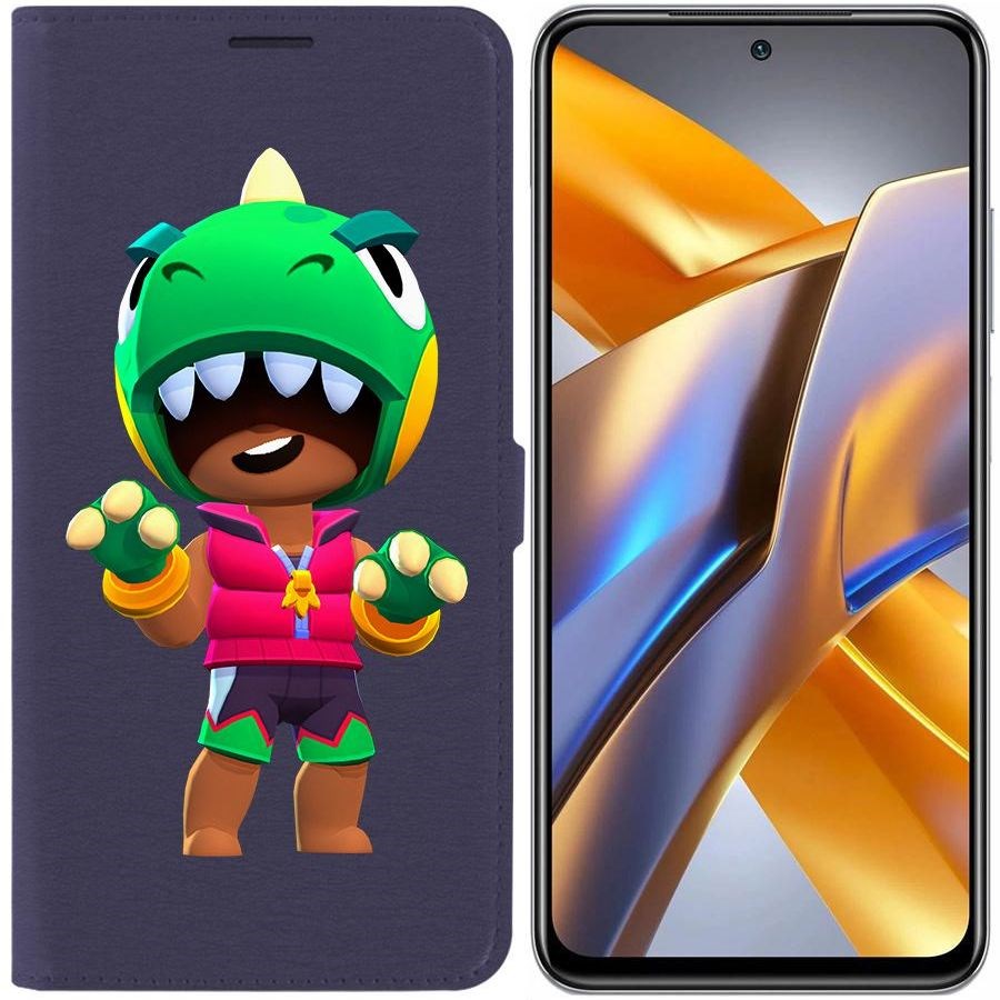 

Чехол-книжка Eco для Poco M5s Brawl Stars-Дино Леон (синий)