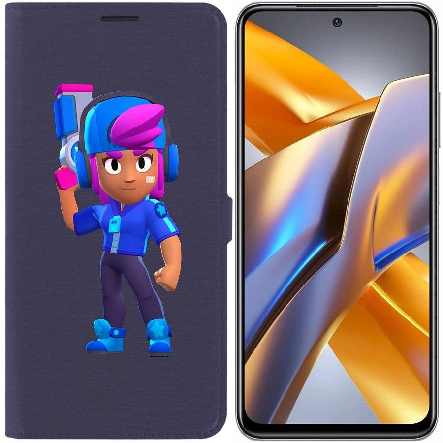 

Чехол-книжка Eco для Poco M5s Brawl Stars-Звёздная Шелли (синий)