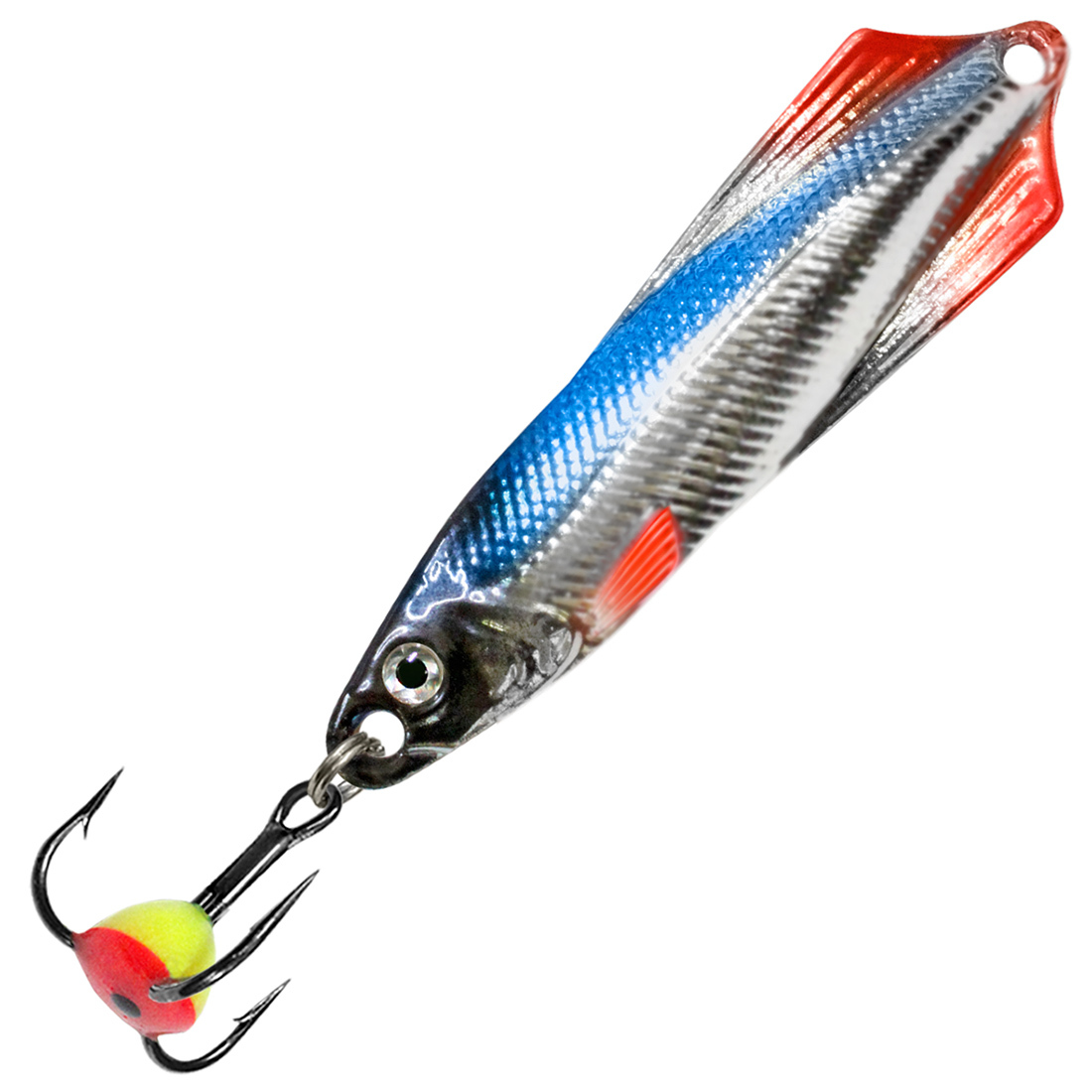Блесна для рыбалки зимняя AQUA ГЛЮК 7,0g цвет 06 (серебро, синий и красный флюр) 1 штука.
