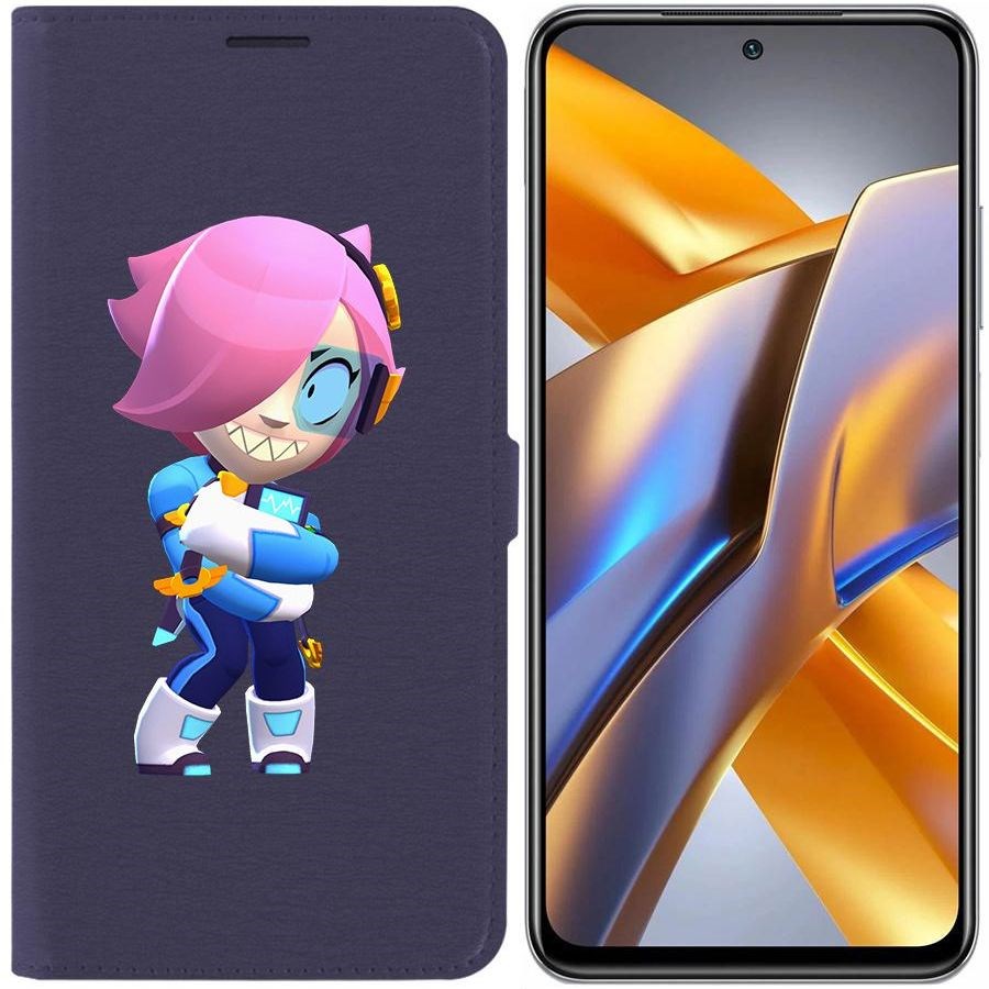 

Чехол-книжка Eco для Poco M5s Brawl Stars-Колетт Навигатор (синий)