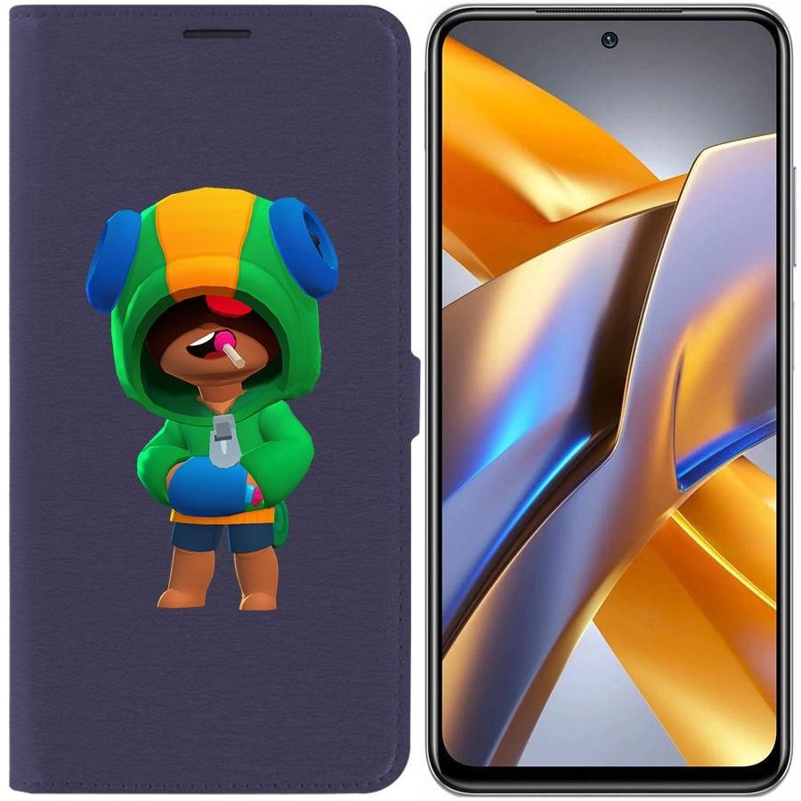 

Чехол-книжка Eco для Poco M5s Brawl Stars-Леон (синий)