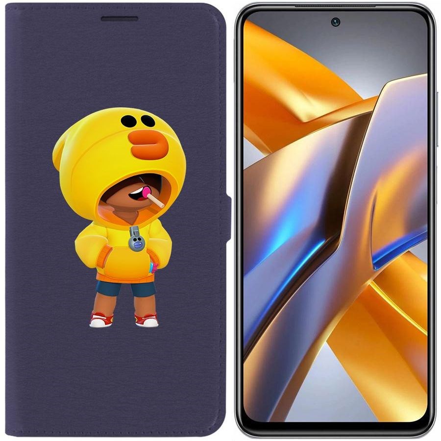 

Чехол-книжка Eco для Poco M5s Brawl Stars-Леон Салли (синий)