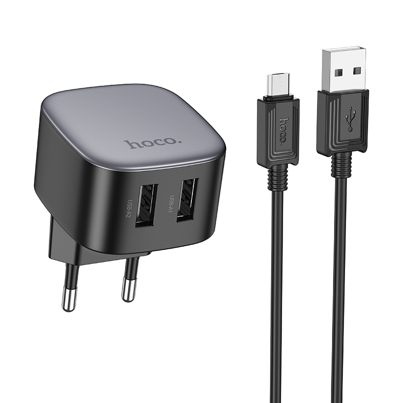 

Сетевое зарядное устройство 2USB 2.1A для micro USB Hoco CS31A 1м Black, CS31Am