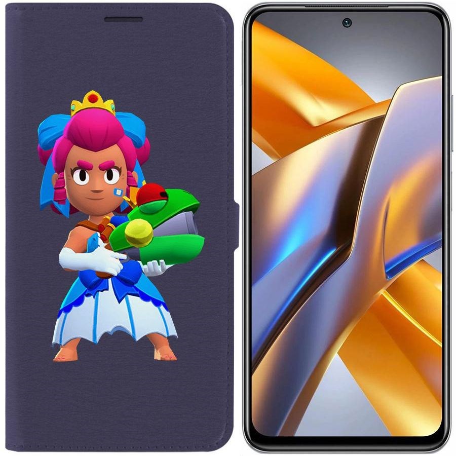 

Чехол-книжка Eco для Poco M5s Brawl Stars-Принцесса Шелли (синий)