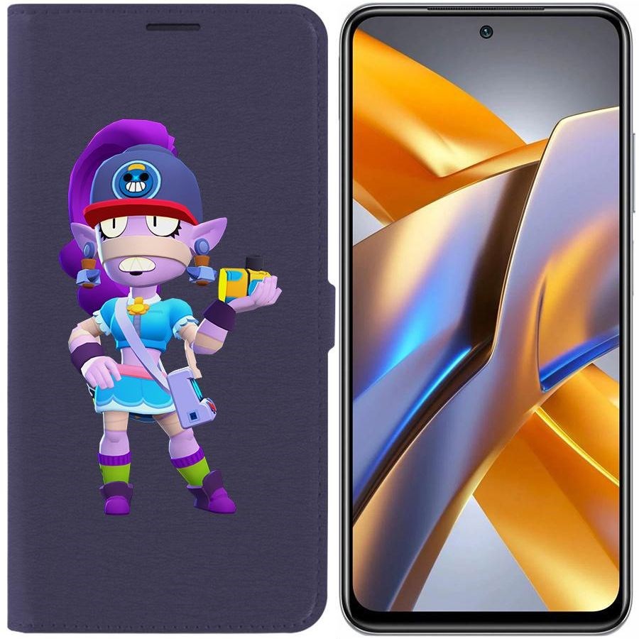 

Чехол-книжка Eco для Poco M5s Brawl Stars-Суперфанатка Эмз (синий)